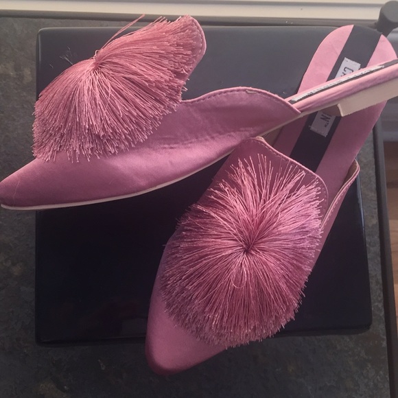 Light Pink Satin Mules with Silk Pom - Picture 3 of 3